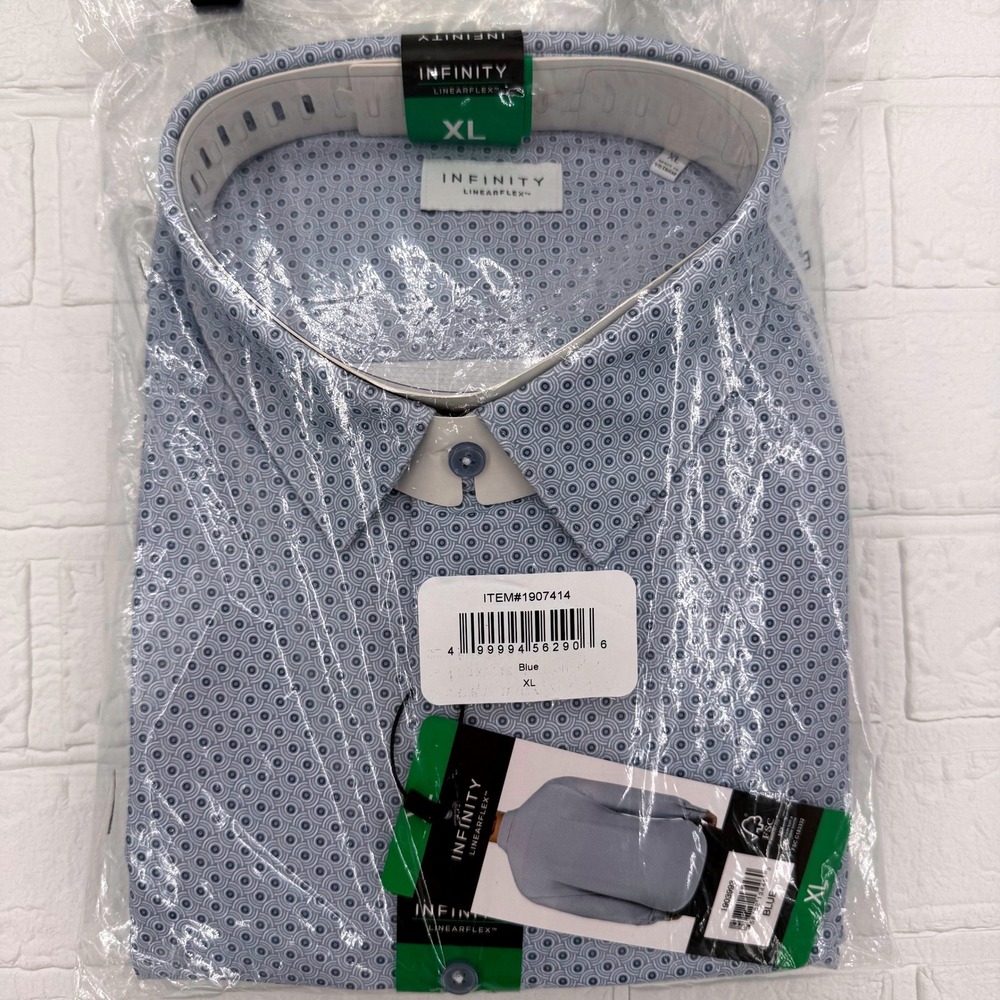 Infinity Linearflex Dress Shirt Mens XL Blue Geometric Performance Stretch NWT